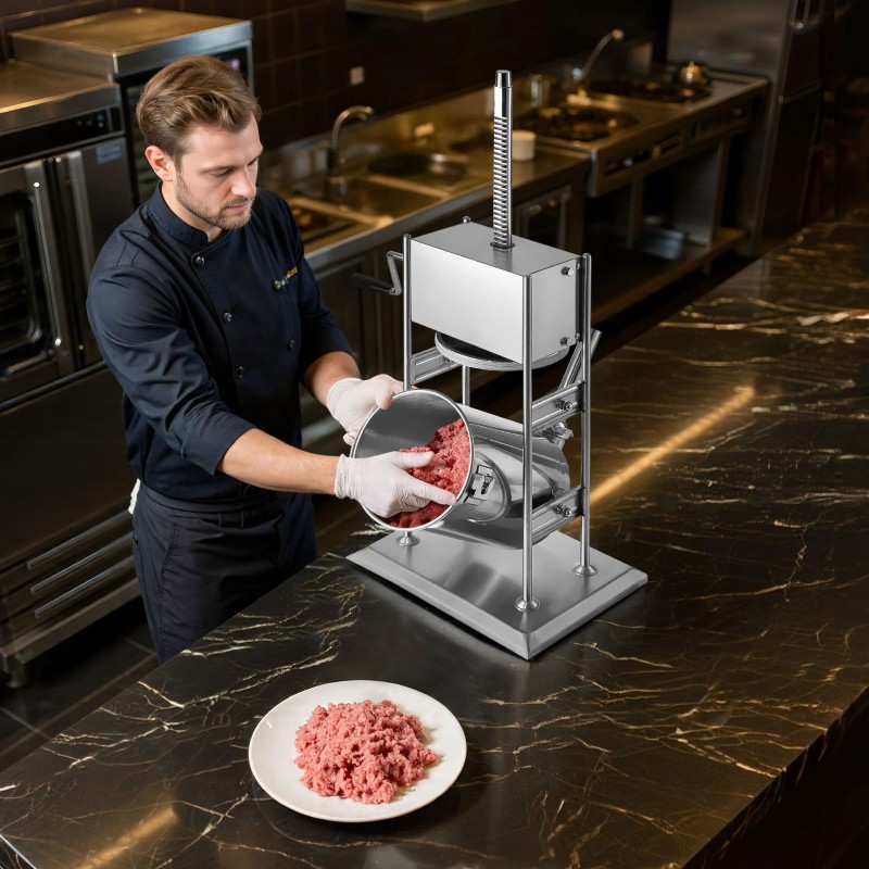 Manuaalinen pystymallinen makkaratäytin 10 L 304-ruostumaton teräs kaksinopeuksinen 5 täyttöputkea