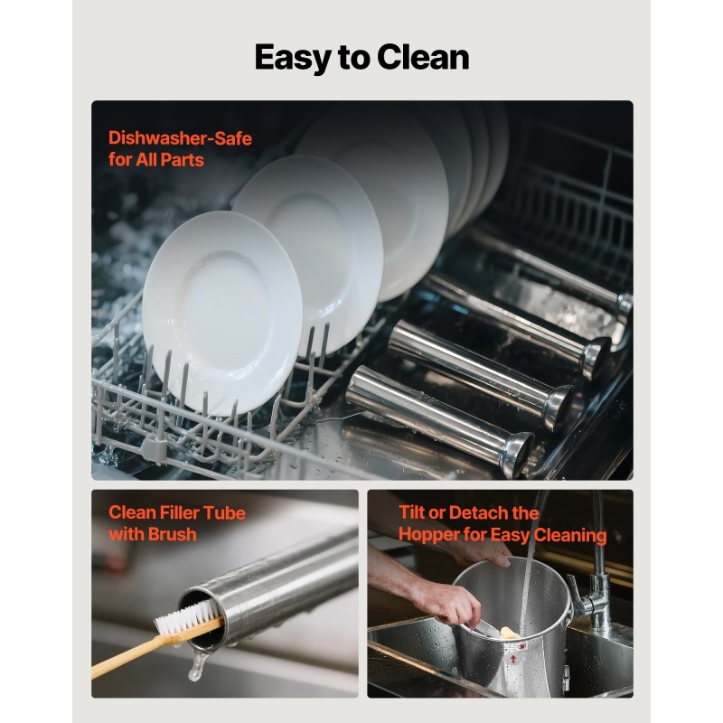 Pystymallinen manuaalinen makkararuisku viisi litraa ruostumatonta terästä kaksinopeuksinen viisi täyttöputkea