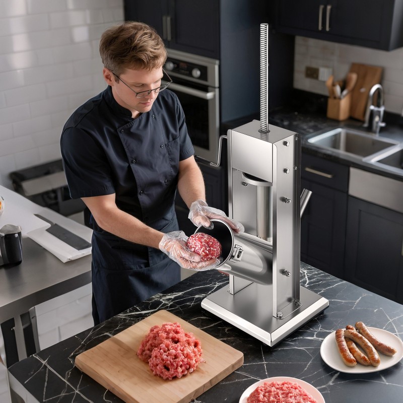 Pystymallinen manuaalinen makkararuisku viisi litraa ruostumatonta terästä kaksinopeuksinen viisi täyttöputkea