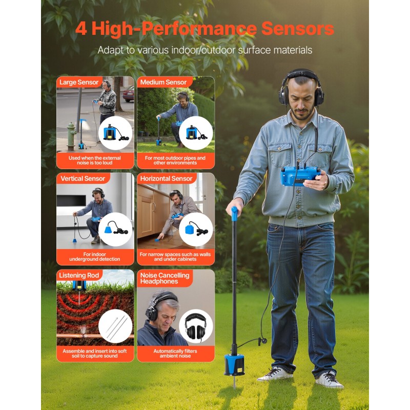 Putkivuodonilmaisin ABS-koteloinen 4 anturia 3 kuuntelusauvaa 7 tuuman kosketusnäyttö