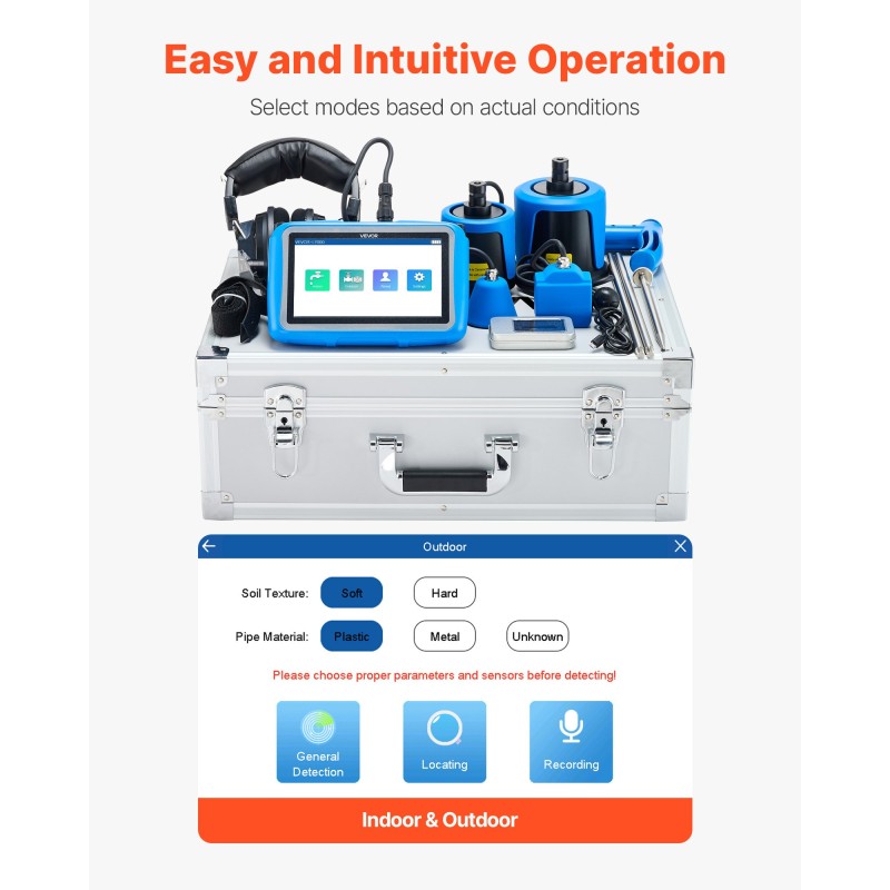 Putkivuodonilmaisin ABS-koteloinen 4 anturia 3 kuuntelusauvaa 7 tuuman kosketusnäyttö