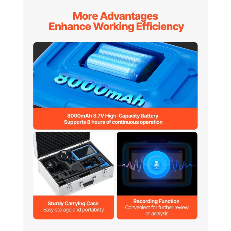 Putkivuodonilmaisin ABS-koteloinen 4 anturia 3 kuuntelusauvaa 7 tuuman kosketusnäyttö