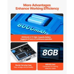 Putkivuodon paikannuslaite sisätiloihin kaksi sensoria seitsemän tuuman näyttö