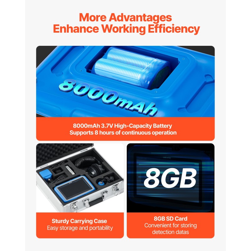 Putkivuodon paikannuslaite sisätiloihin kaksi sensoria seitsemän tuuman näyttö