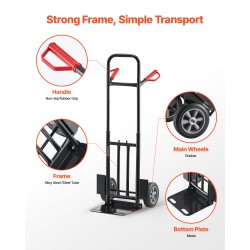 Taitettava seosteräs siirtokärry 272 kg teleskooppikahvalla pyörillä ja sidontavyöllä