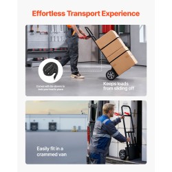 Taitettava seosteräs siirtokärry 272 kg teleskooppikahvalla pyörillä ja sidontavyöllä