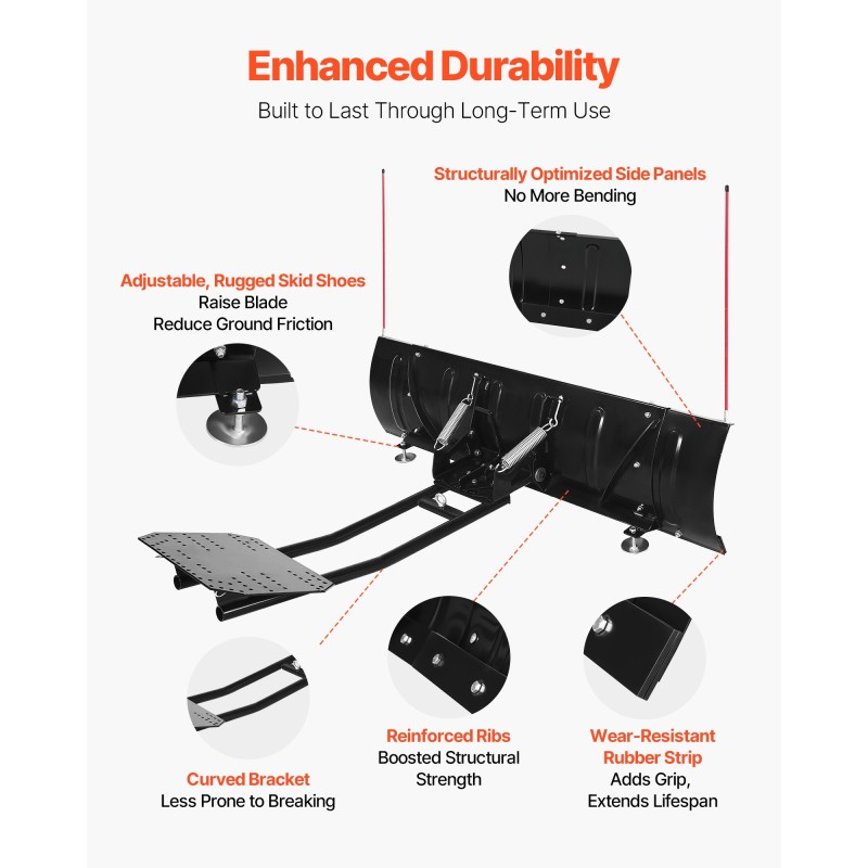 Säädettävä teräslumiaura 109–152 cm kumiläpillä UTV- ja ATV-ajoneuvoihin