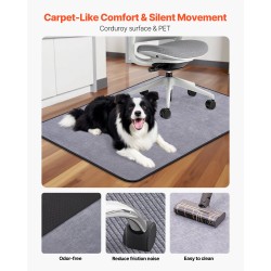 Suuri suorakulmainen lattiasuoja koville lattioille vakosamettipinnalla 122,5 cm x 91,5 cm harmaa