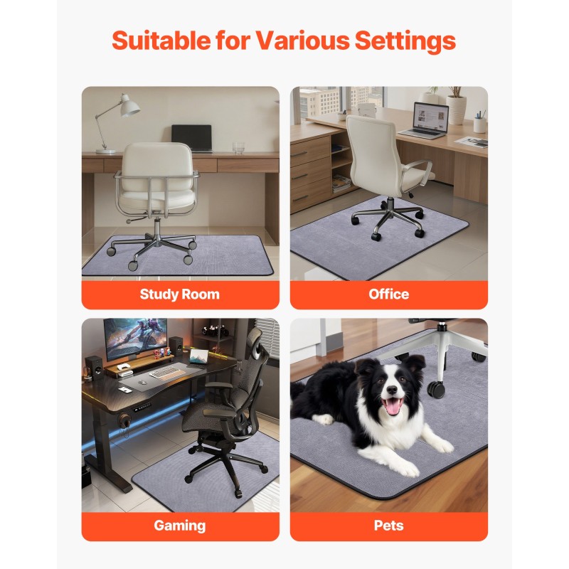 Suuri suorakulmainen lattiasuoja koville lattioille vakosamettipinnalla 122,5 cm x 91,5 cm harmaa