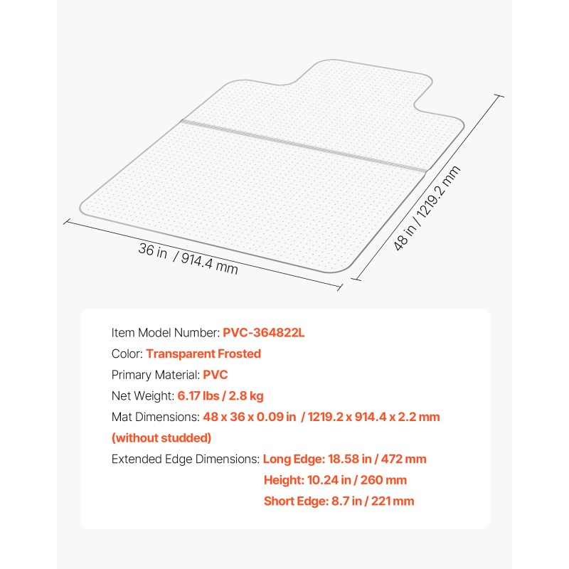 Lattiansuojamatto PVC 1230 x 914 mm toimistotuolille nappulapohjalla huurrettu