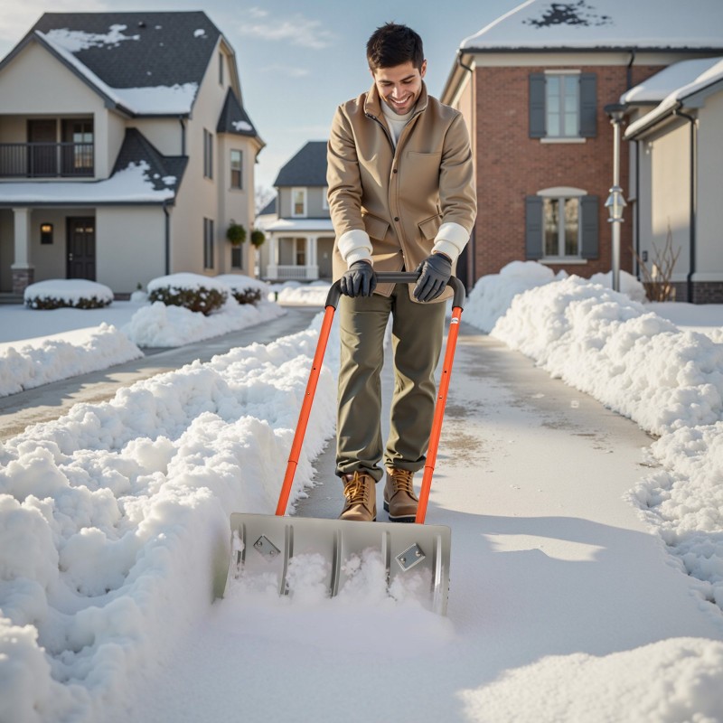 Metallinen lumilapio pyörillä alumiiniterä 61 cm säädettävä varsi 114–143 cm