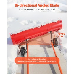 Pyörillä varustettu lumilapio 96 cm kestävä muoviterä säädettävä U-kahva pihoille