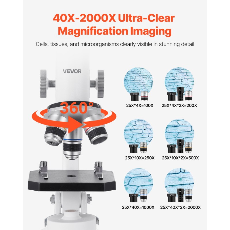 Monokulaarinen yhdistelmämikroskooppi suurennus 40–2000x alumiiniseosrunko LED-valo puhelinpidike