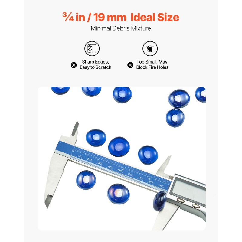 Palonkestävät lasihelmet 19 mm 9 kg kobaltin sininen takkoihin