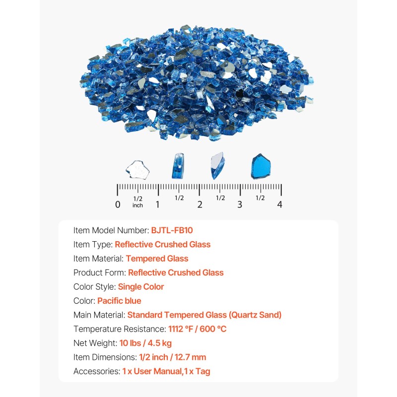 Tulilasi murskattua karkaistua lasia 4,5 kg 12,7 mm turkoosi tulipesään