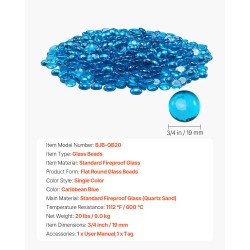 Litteät pyöreät lasihelmet kvartsihiekasta 19 mm 9 kg karibian sininen tulisijoihin