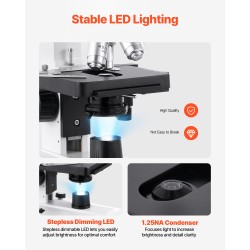 Binokkelimikroskooppi alumiiniseosrunko säädettävä LED valaistus 40–5000x suurennus kaksitasoinen näytelava puhelinpidike