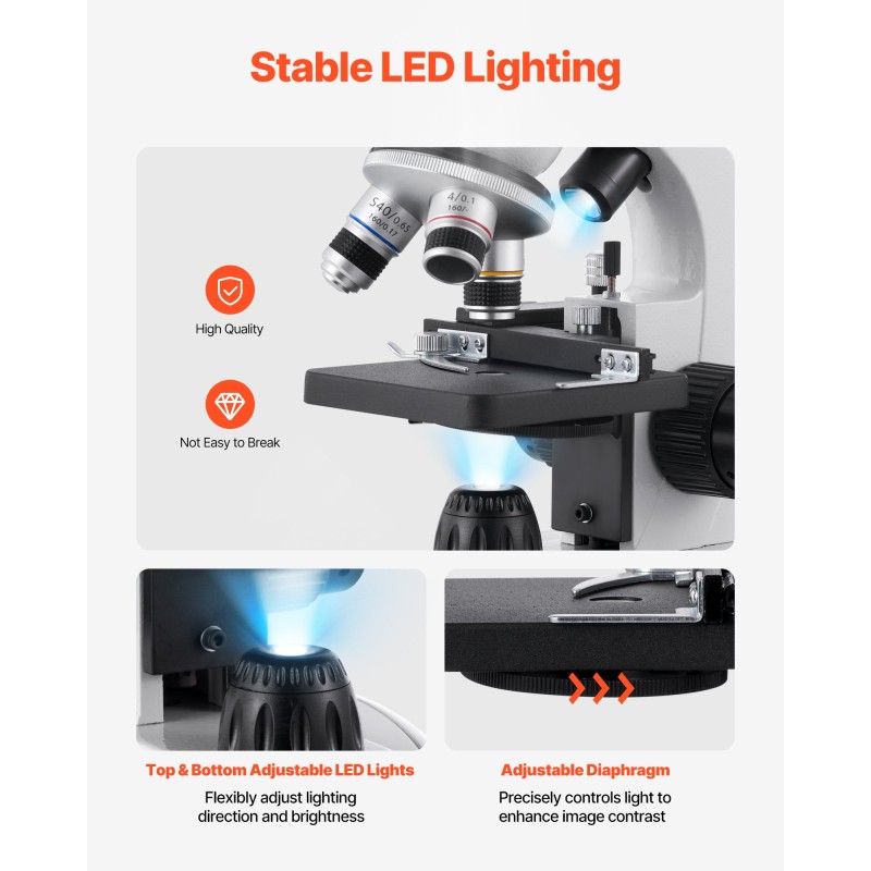 Binokulaarinen yhdistelmämikroskooppi alumiinirunko 40–2000-kertainen suurennus LED-valaistus opetukseen
