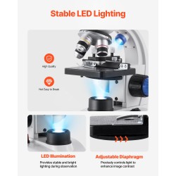 Kolmiputkinen mikroskooppi alumiiniseosrunko 40–5000-kertainen LED-valaistus 1,5 megapikselin elektroninen okulaari