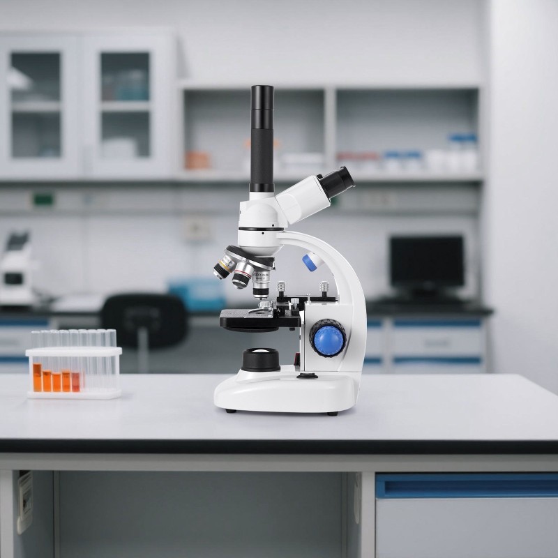 Kolmiputkinen mikroskooppi alumiiniseosrunko 40–5000-kertainen LED-valaistus 1,5 megapikselin elektroninen okulaari