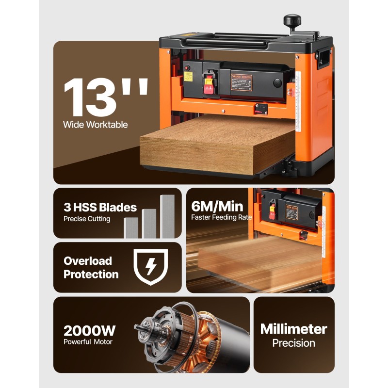 Paksuus- ja tasohöylä puun työstöön 2000 wattia 330 millimetriä kolmiteräinen