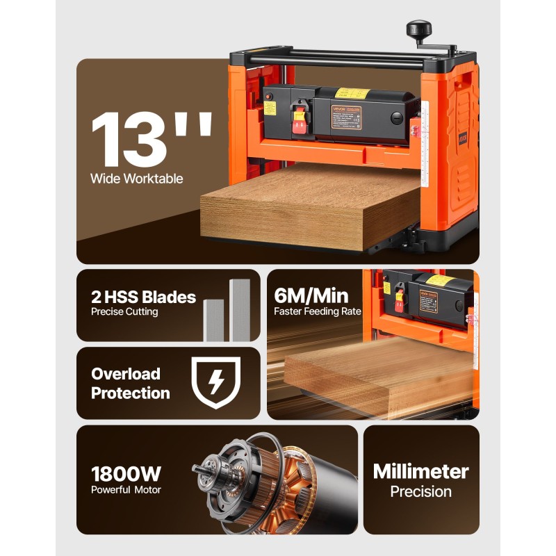 Paksuushöylä 1800 wattia 330 millimetriä leveällä työpöydällä kaksiteräinen kovalle ja pehmeälle puulle