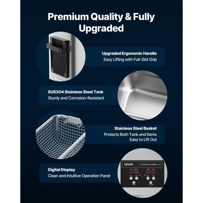 Ultraäänipuhdistin 6 l ruostumaton teräs 40 kHz 120 W digitaalinen ajastin