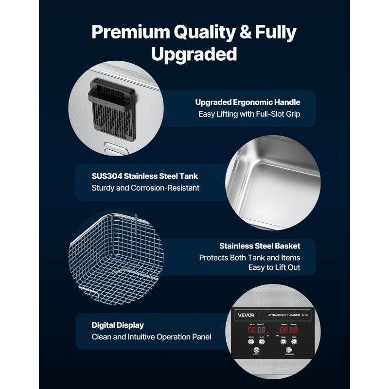 Ultraäänipesuri 10L ruostumaton teräs 40kHz digitaalinen ajastin säädettävä lämpötila puhdistuskori