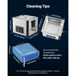 Ultraäänipesuri 15L ruostumaton teräs 40kHz 240W ammattikäyttöön