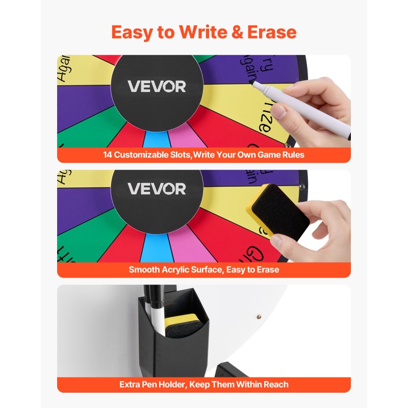 Pöytämallinen onnenpyörä 457 mm halkaisija 14 sektoria kuivapyyhittävä pinta vakaalla telineellä