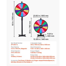 Onnenpyörä 610 mm 14 osiota kuivapyyhittävä pinta säädettävä korkeus