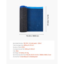 Lattian alusmateriaali 3 mm kierrätetty kuitu PE-höyrysulku 2 rullaa laminaattiin ja vinyyliin