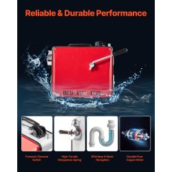 Sähkökäyttöinen viemärinavauskone mangaaniteräsjousella 45,4 metrin kaapelilla kuudella vaihdettavalla leikkurilla putkille