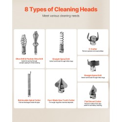 Sähköinen viemärin puhdistuskone 500W mangaaniteräskaapeli 25,4 m 8 leikkuria 50–110 mm