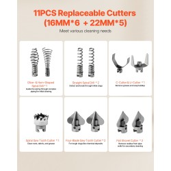 Sähköinen viemärin puhdistuskone 850W 50–200 mm putkille 33,9 m mangaaniteräsjousilla