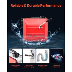 Sähköinen viemärin puhdistuskone 850W 50–200 mm putkille 33,9 m mangaaniteräsjousilla