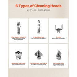 Sähköinen viemärinpuhdistuskone 400 W mangaaniteräsjousikaapelit 25,4 m 6 vaihtoterää 50–110 mm