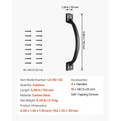 Ovi- ja porttikahva hiiliteräs 152 mm 4 kappaletta sisä- ja ulkokäyttöön