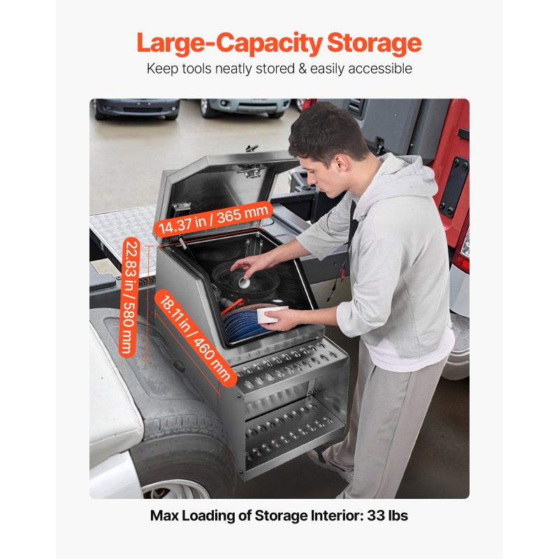 Alumiininen sivuasennettava lukittava askelmalaatikko kuormaautoihin kaksisataa kiloa kantava