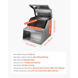 Alumiininen askeltyökalulaatikko mitat 610x695x645 mm 200 kg T-kahvalukolla