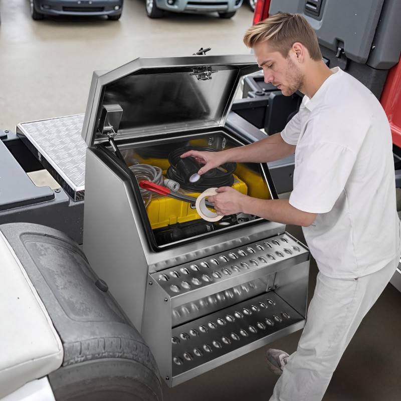 Alumiininen askeltyökalulaatikko mitat 610x695x645 mm 200 kg T-kahvalukolla