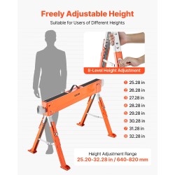 Taitettava teräksinen sahapukki 2 kpl korkeussäätö 640–820 mm kantavuus 816,5 kg