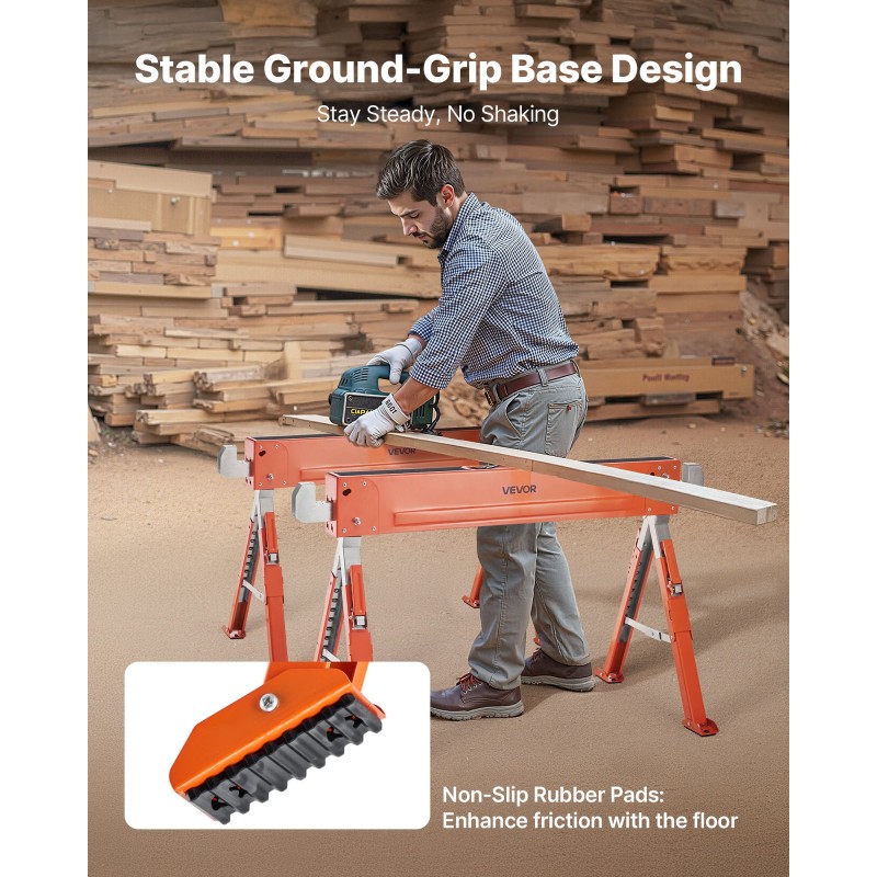 Taitettava teräksinen sahapukki 2 kpl korkeussäätö 640–820 mm kantavuus 816,5 kg