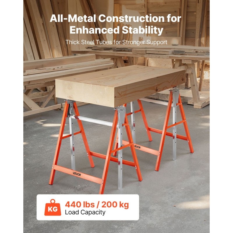 Sahapukki taittuva teräsrakenne korkeussäädettävä 800–1300 mm kantavuus 199,6 kg 2 kpl