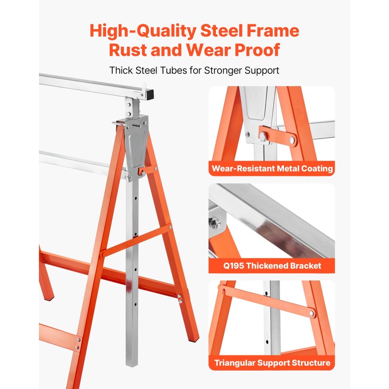 Sahapukki taittuva teräsrakenne korkeussäädettävä 800–1300 mm kantavuus 199,6 kg 2 kpl