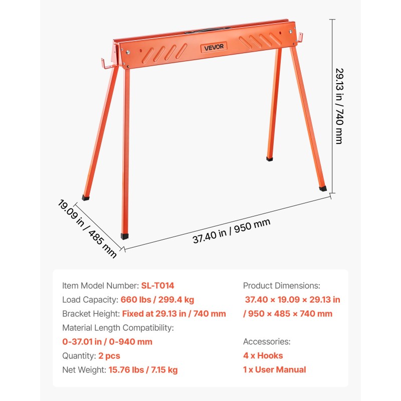 Sahapukki teräksinen taittuva 740 mm korkeus 2 kpl 299 kg kantavuus
