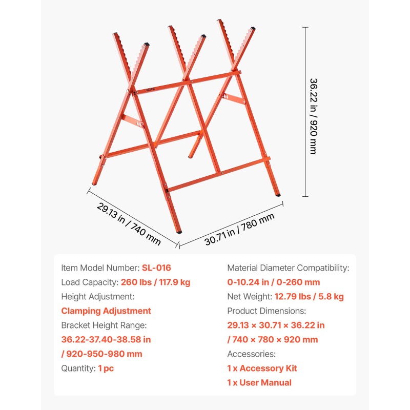 Taitettava terässahapukki säädettävä 920–980 mm korkeus sivuurat 117,9 kg