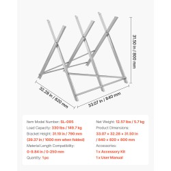 Sahapukki taitettava teräksinen 149,7 kg kantavuus 790–1000 mm