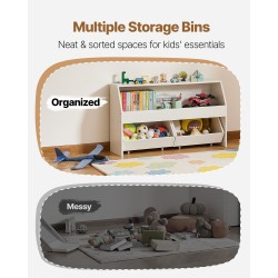 Puinen lelusäilytyshylly 3 lokeroa 2 pyörällistä laatikkoa valkoinen kaatumissarjalla