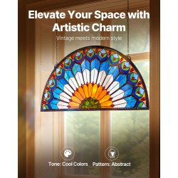 Värillinen lasi-ikkunapaneeli metallikehyksellä 913×465 mm puolipyöreä ripustettava